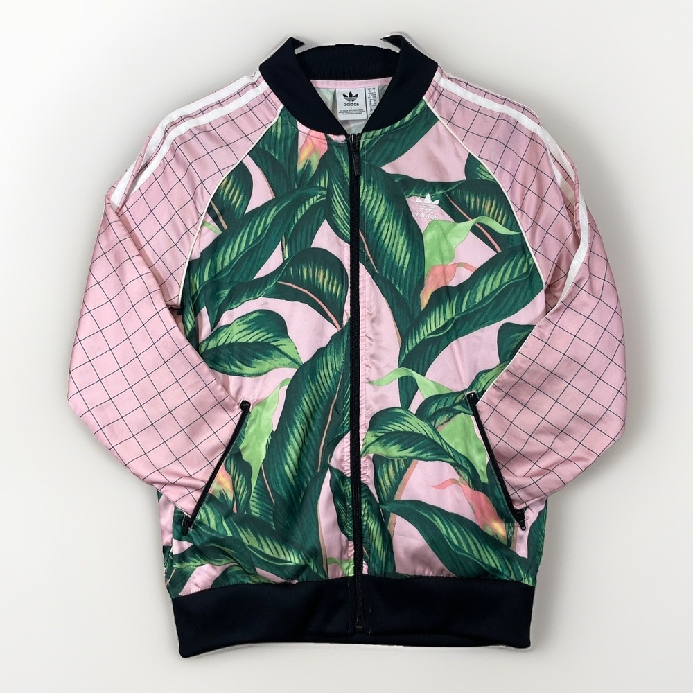 Adidas x Farm Rio Womens Small Three Stripe Palm Leaf Print Track Jacket Pockets